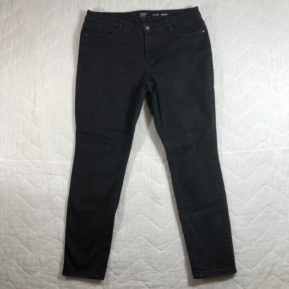 Crown & Ivy Jeans Women's Size 14R Faded Black Skinny Mid Rise‎